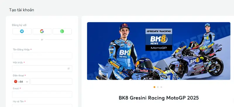 Đăng ký BK8 để chơi dễ dàng