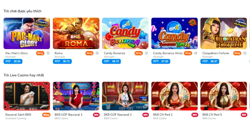 Nhiều sảnh chơi tại BK8